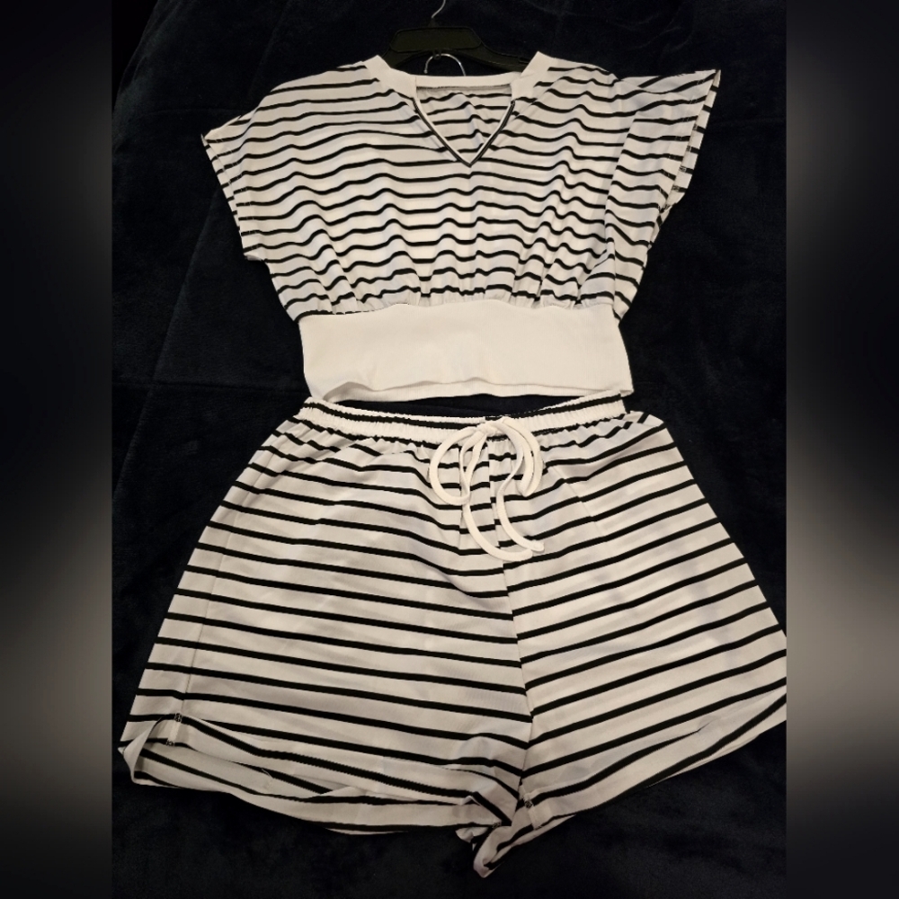 Striped Black and White Two-Piece Set. Medium